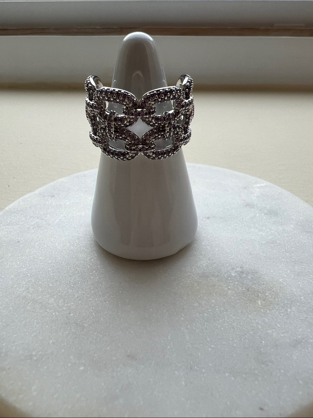 bp Silver Pave Link Ring with Crystal Accents